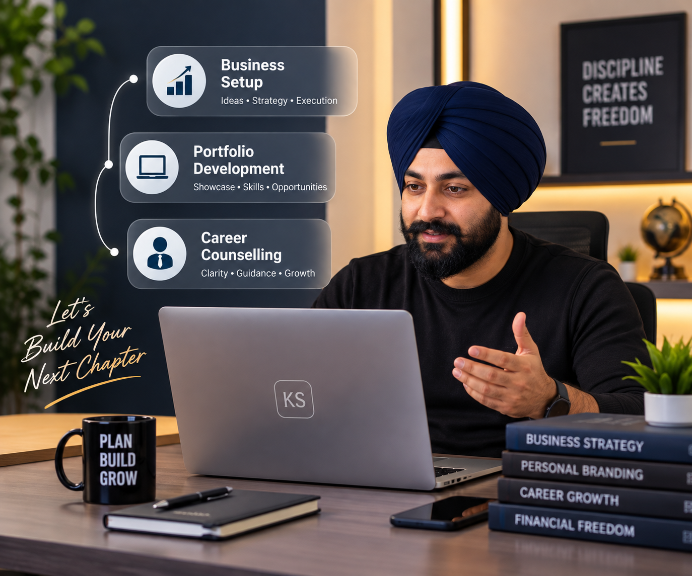 Karamjeet Singh on a free 1:1 call covering Business Setup, Portfolio Development, and Career Counselling